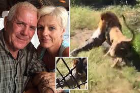 Wildlife park owner is dragged away and attacked by a lion in front of screaming onlookers after he entered its enclosure in South Africa