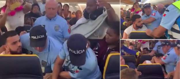Ryanair passenger is banned for life by the airline after Portuguese police drag him away when he is accused of PUNCHING an air hostess before his flight took off for Stansted