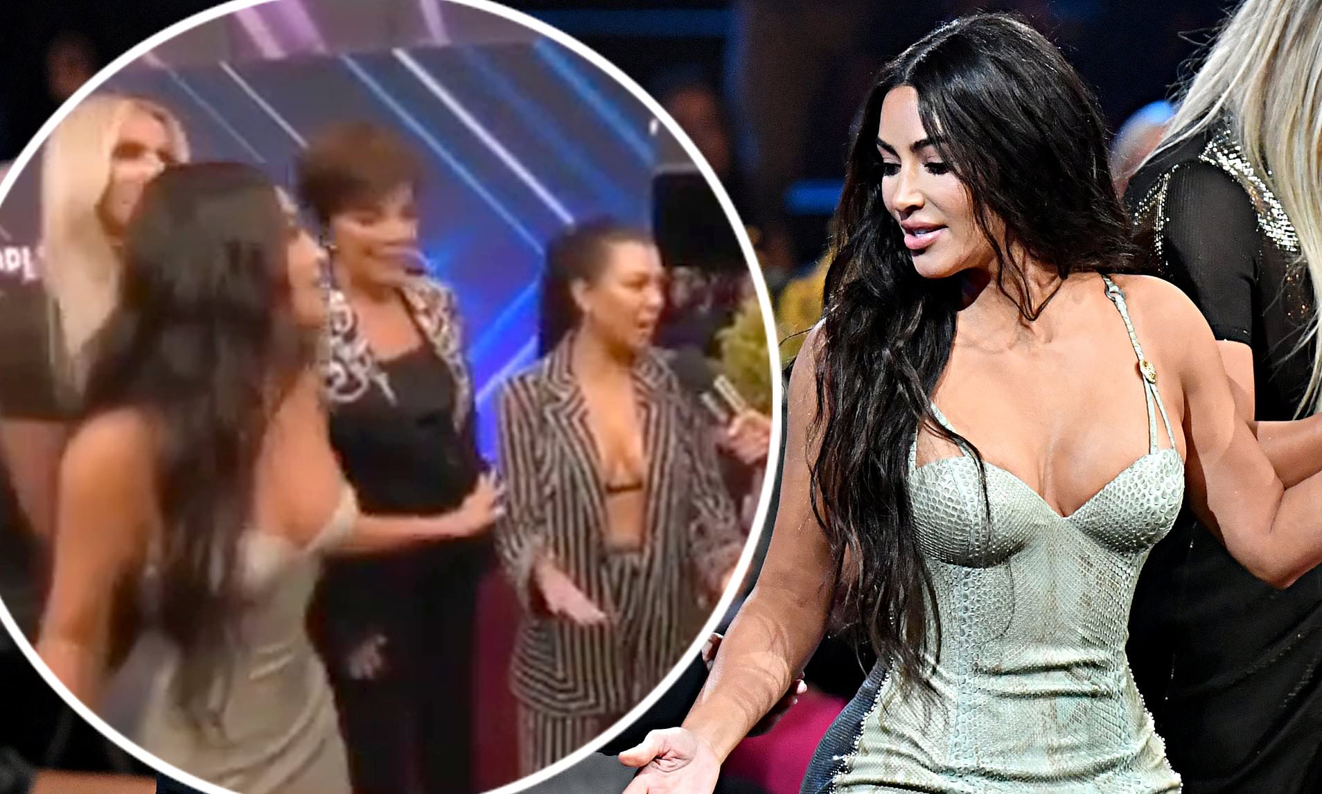 Kim Kardashian cuts off Kourtney during VERY awkward red carpet interview at People's Choice... as tension between sisters flares up again